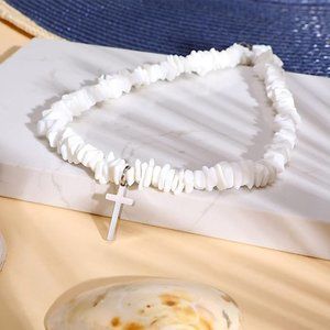 White Seashell Cross Necklace Fashion Jewelry for Women